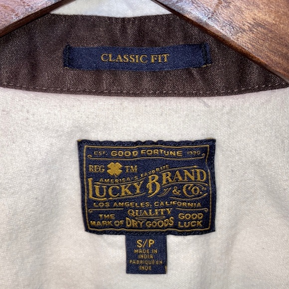 100% cotton cream-colored Lucky Brand flannel button-up. Heavyweight. Men’s S. - Picture 3 of 4
